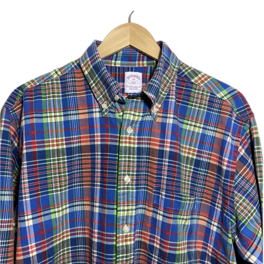 Brooks Brothers 346 Plaid Cotton Button-Down Long Sleeve Shirt Size Large
